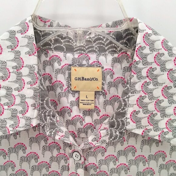 G.H. BASS Zebra Pink Mane Print Button Down Top L - Picture 2 of 6